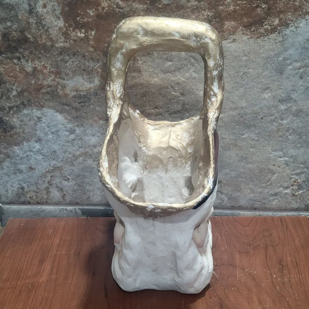 Paper Mache Santa Basket Candy Container Christmas Decoration